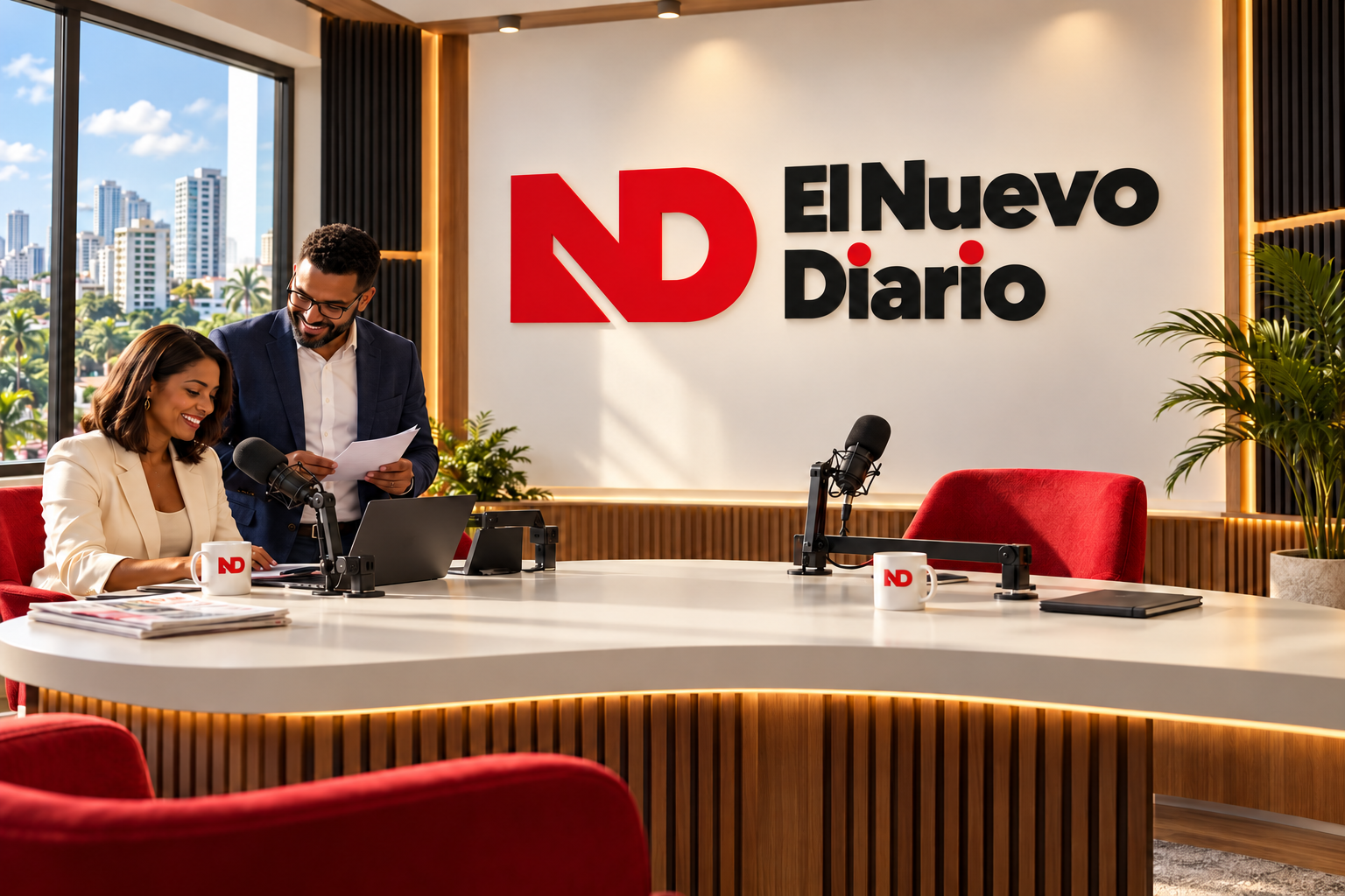 Mockup conceptual de estudio audiovisual con la identidad de El Nuevo Diario