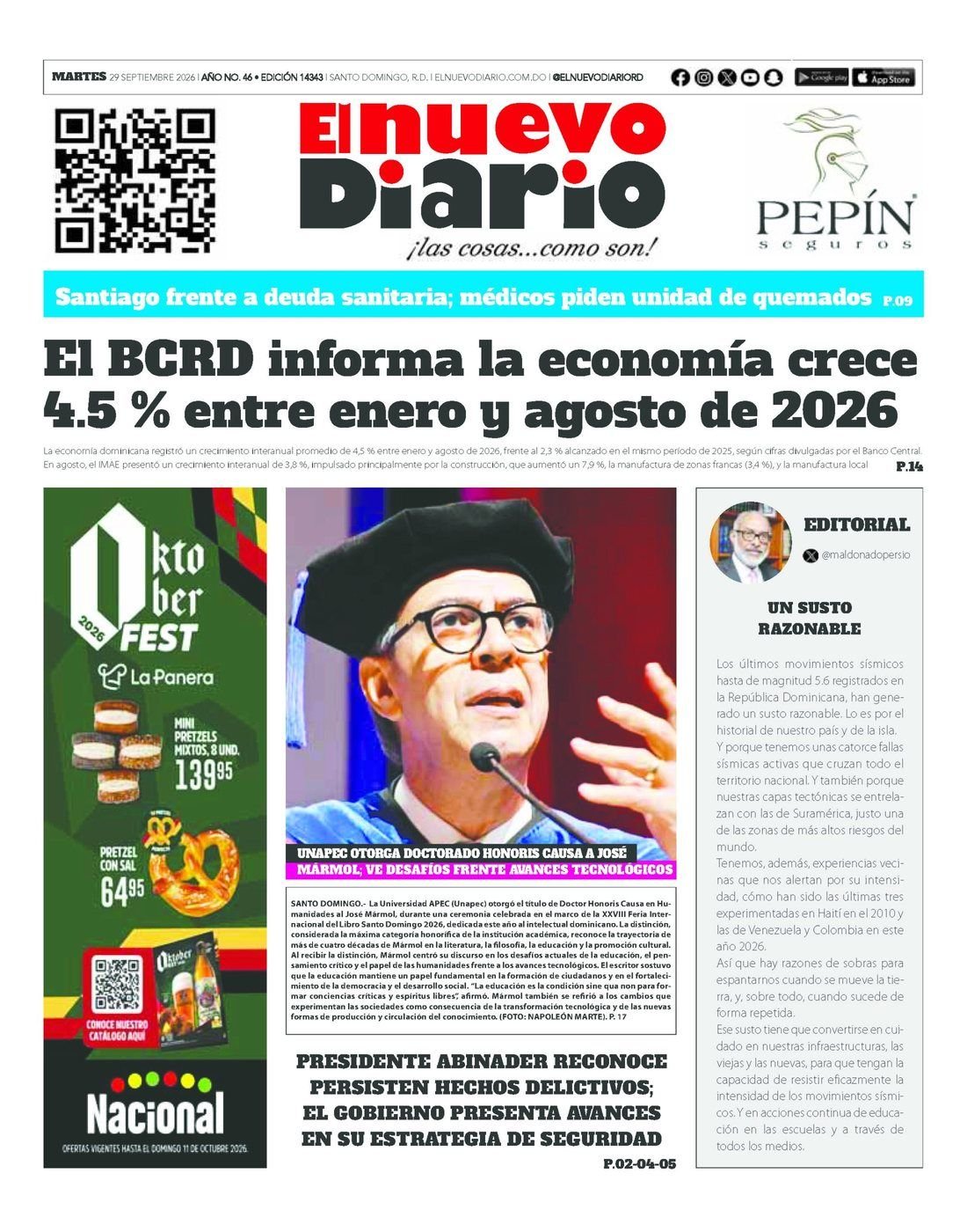 Portada actual del 29 de septiembre de 2026